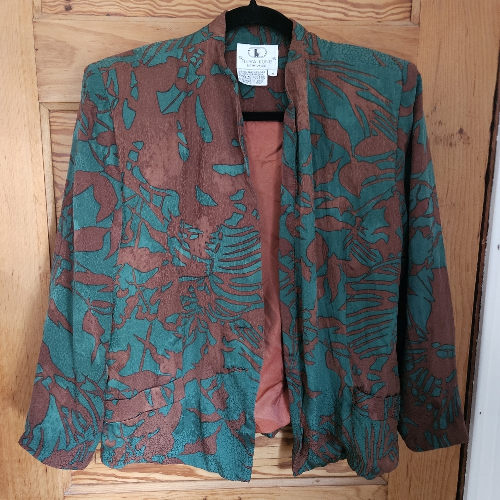 Vintage Flora Kung New York Silk Cardigan Jacket Top